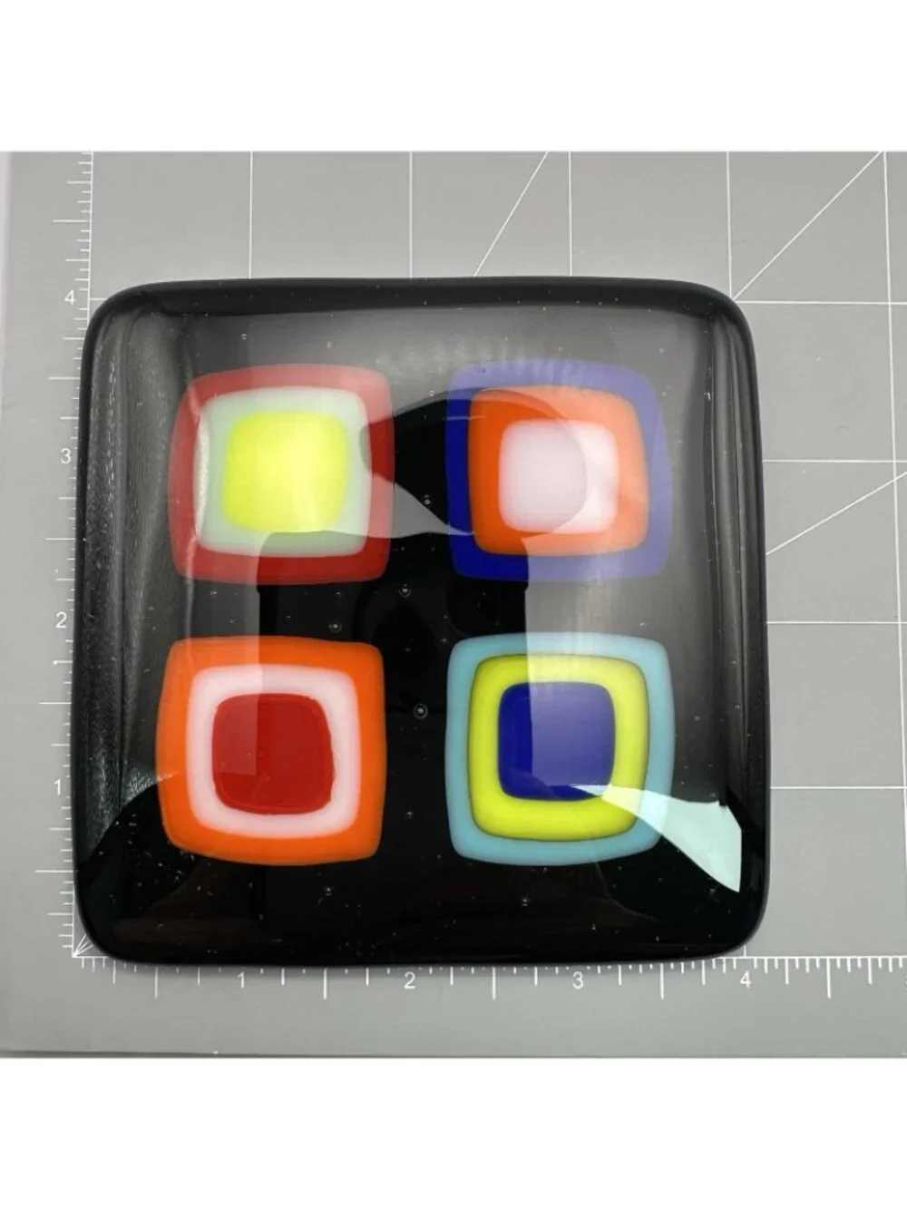 Modernist Geometric Design Coasters Set of 4 Signed Terry Hart Fused Art Glass